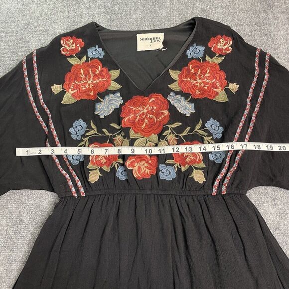 Savanna Jane Dress Size Small Embroidered Floral Long Sleeve Stretch Waist Boho - Picture 7 of 9
